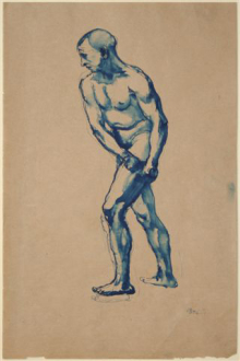 o.T. (männlicher Akt), 1912, blaue Tusche auf Papier, laviert, 32,4 x 21,3 cm