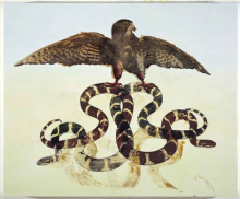 Winged Fakon Over Double King Snake 2008, Mischtechnik auf Leinwand, 71,1 x 86,4 cm