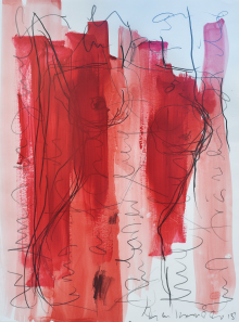 o.T., 2015, Kohle, Graphit, Kugelschreiber, Acryl auf Papier, 42 x 59 cm