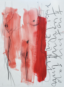 o.T., 2015, Kohle, Graphit, Kugelschreiber, Acryl auf Papier, 42 x 59 cm
